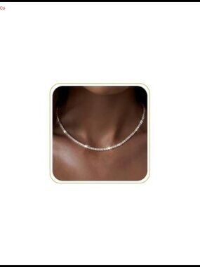 14k Gold Plated Tennis Necklace 3MM Round CZ Choker 13in + 2in Extender